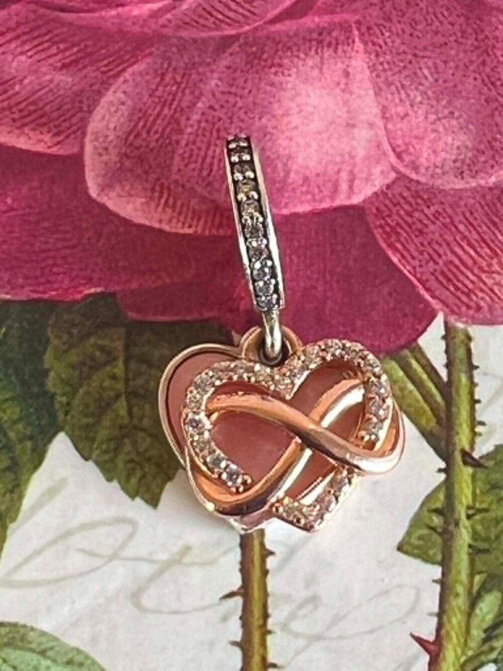 Authentic Pandora Sparkling Infinity Heart Two-Tone Dangle Charm #768878C01